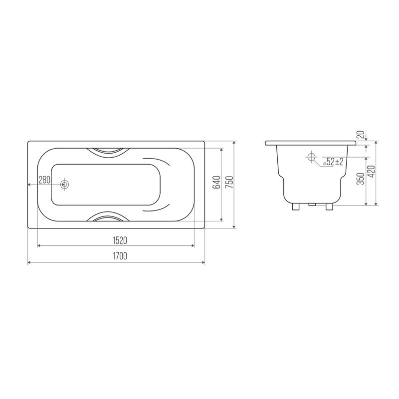 Чугунная ванна Goldman Donni 000000135 170×75 с ножками и ручками