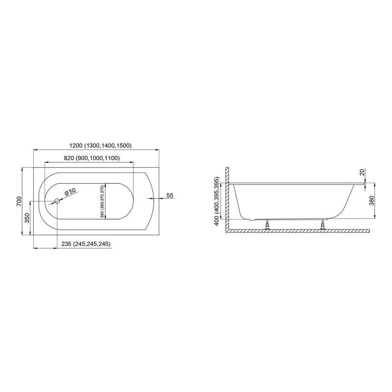 Акриловая ванна Polimat Classic Slim 00286 150×70 с ножками