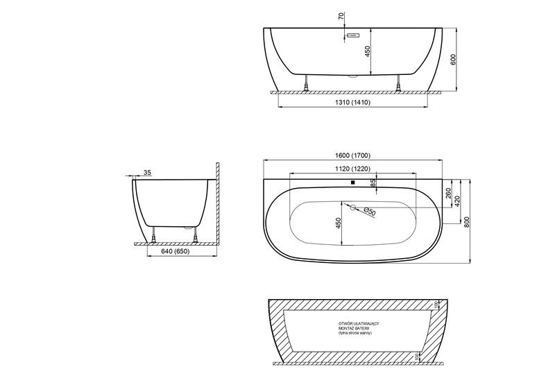 Ванна акриловая Polimat RISA 160x80 пристенная, белый