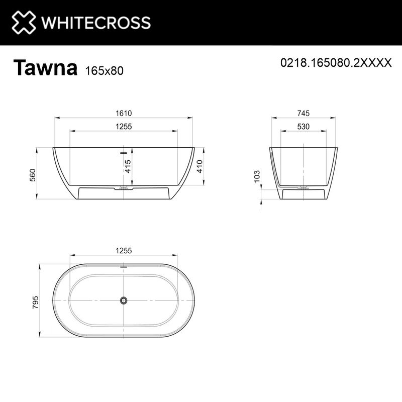 Ванна из искусственного камня WHITECROSS Tawna 165×80 solid surface / 0218.165080.2XXXX (RAL матовый)