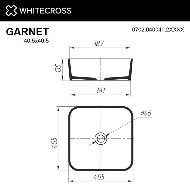 Раковина WHITECROSS Garnet 40,5×40,5 иск. камень solid surface / 0702.040040.2XXXX (RAL матовый)