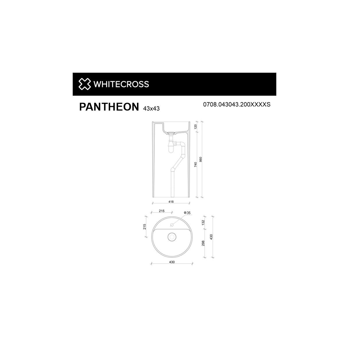 Умывальник WHITECROSS Pantheon D=43 (RAL мат) иск. камень