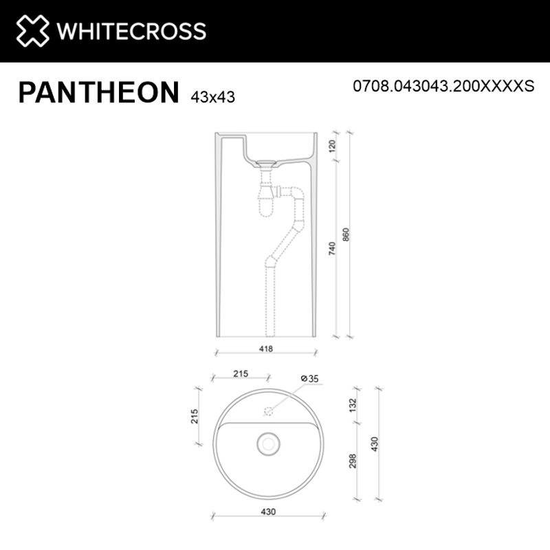 Раковина WHITECROSS Pantheon D=43 иск. камень solid surface / 0708.043043.2XXXXS (RAL матовый)