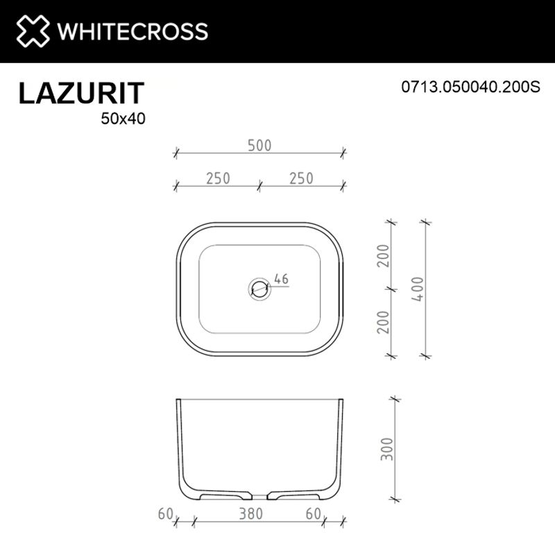 Раковина WHITECROSS Lazurit 50×40 иск. камень solid surface / 0713.050040.200S белый матовый