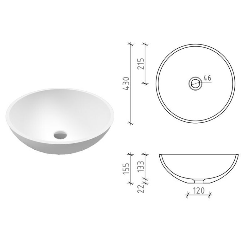 Раковина WHITECROSS Cornelian D=43 иск. камень / 0714.043043.200 белый матовый