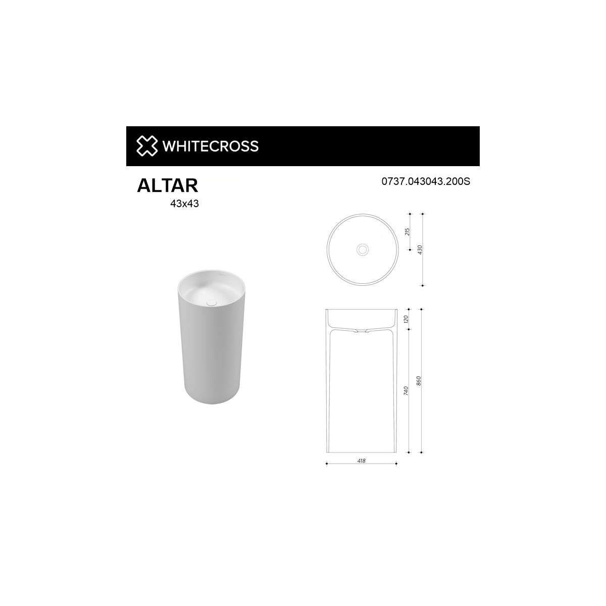 Умывальник WHITECROSS Altar D=43 (белый мат) иск. камень