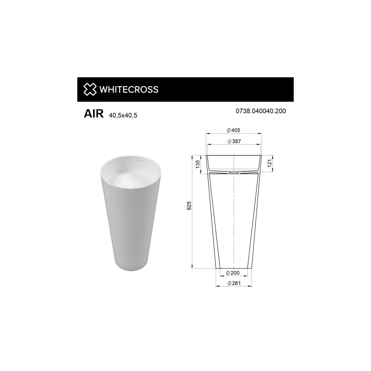 Умывальник WHITECROSS Air D=40,5 (черный/белый мат) иск. камень