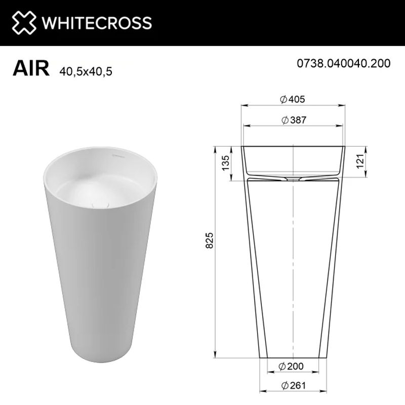 Раковина WHITECROSS Air D=40,5 иск. камень solid surface / 0738.040040.203 черный/белый матовый