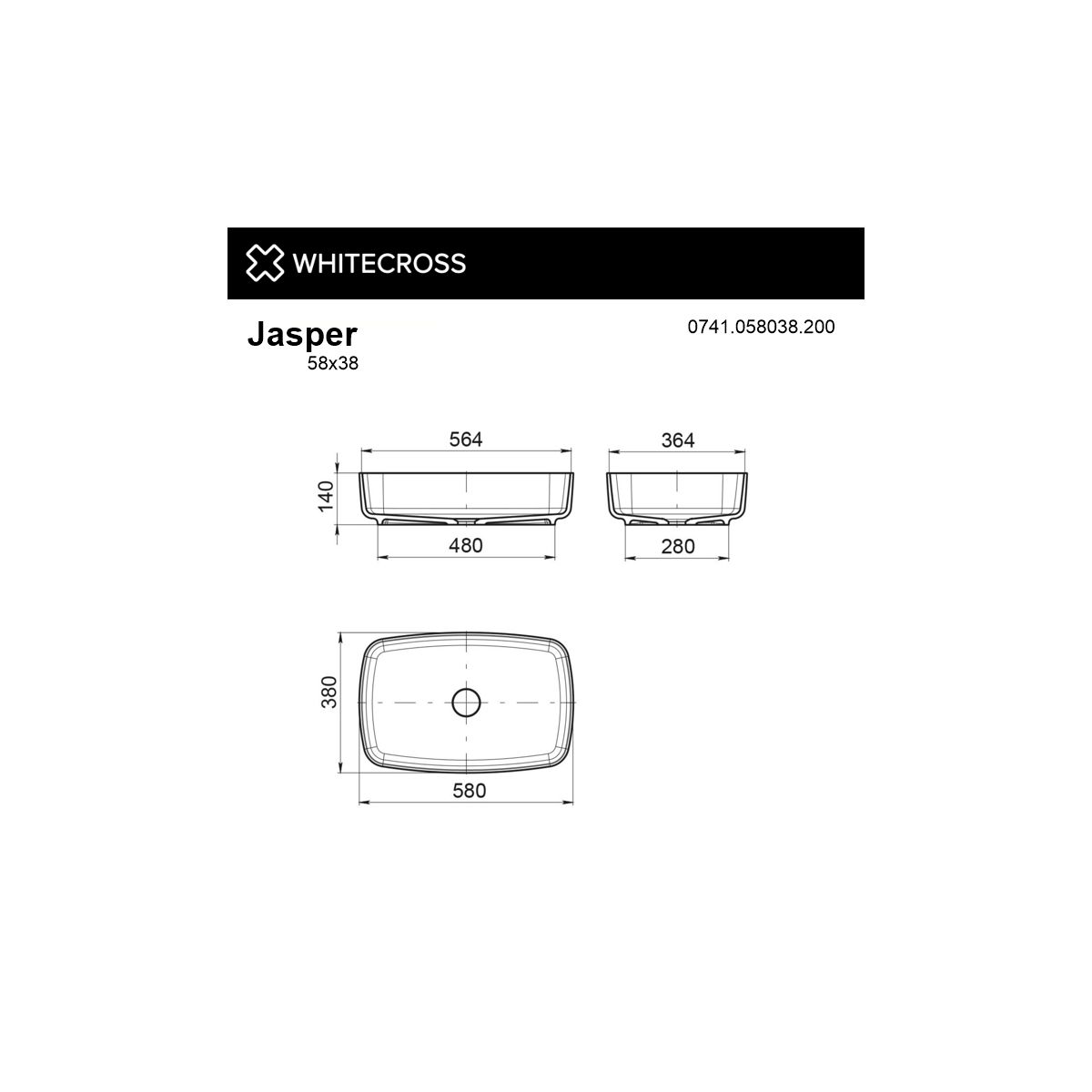 Умывальник WHITECROSS Jasper 58x38 (белый мат) иск. камень
