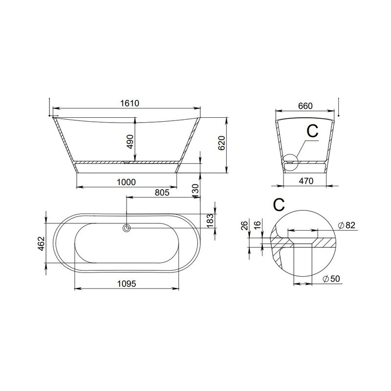 Ванна из искусственного камня Holbi Afina SR 1.01.004.11.1 белый матовый