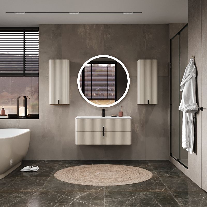 Шкаф-пенал для ванной BRIZ Арно 35 правый / 105 10-08035-00 02 БЕЖ бежевый матовый