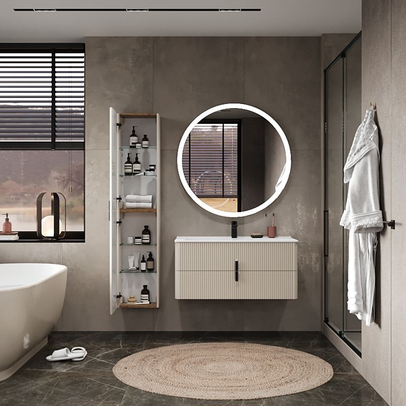 Шкаф-пенал для ванной BRIZ Арно 35 правый / 105 10-08035-00 02 БЕЖ бежевый матовый