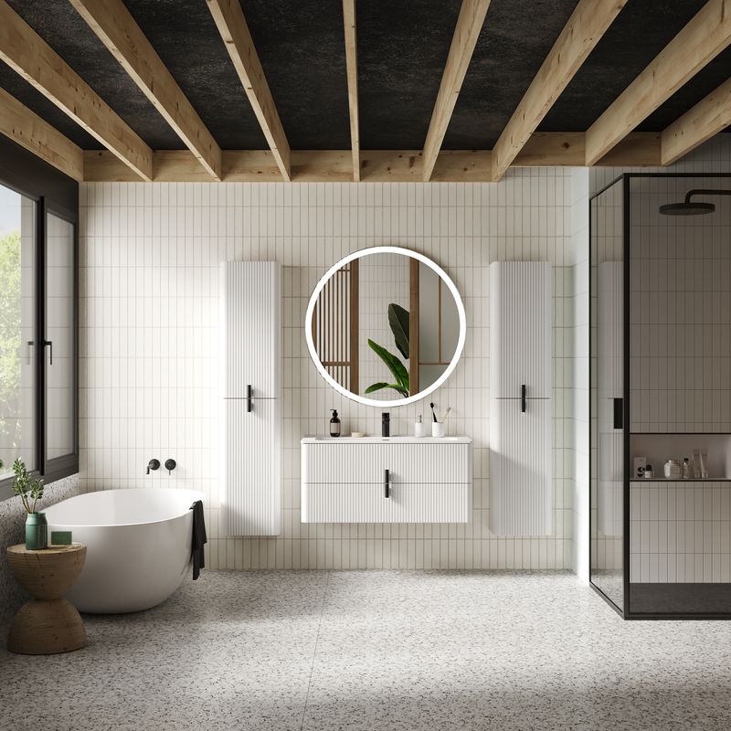 Шкаф-пенал для ванной BRIZ Бьянко 35 левый / 106 10-08035-00 01 БЕЛ белый матовый