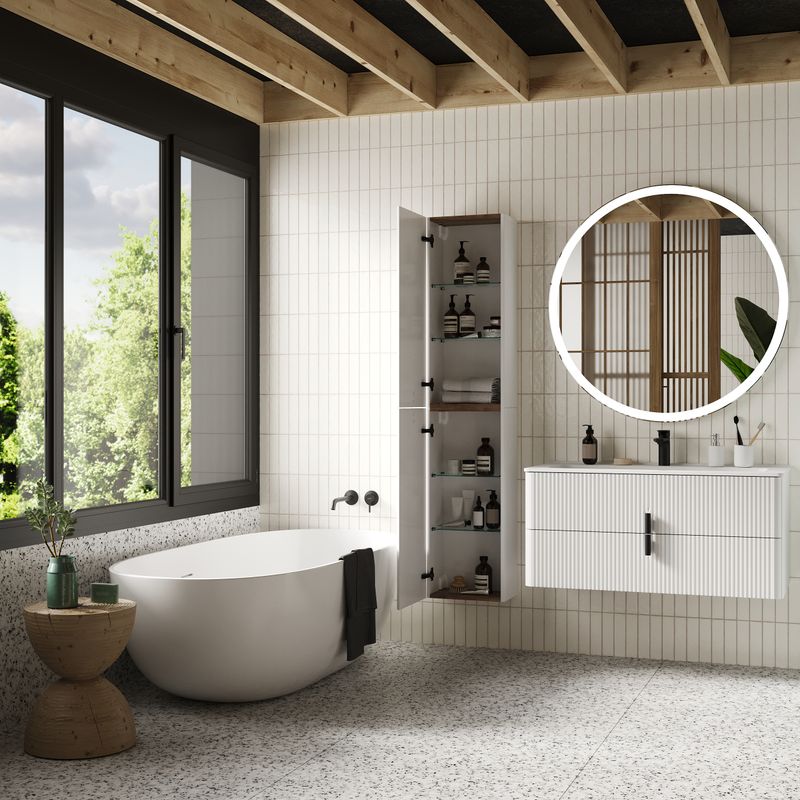 Шкаф-пенал для ванной BRIZ Бьянко 35 правый / 106 10-08035-00 02 БЕЛ белый матовый