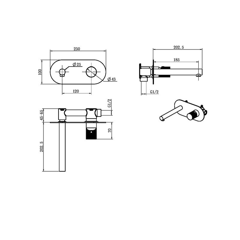 Смеситель скрытого монтажа для раковины BOHEME Stick Diamond 125-WCR.2 из стены White Chrom