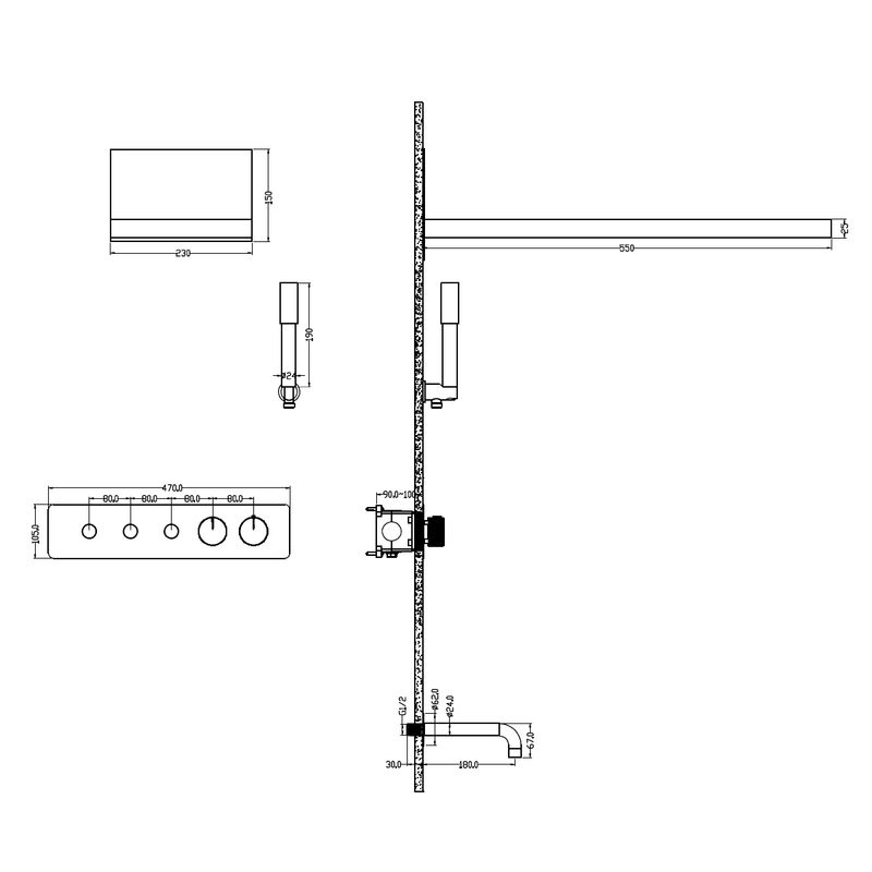 Душевая система скрытого монтажа BOHEME Fusion 131-2-G с термостатом и изливом золото