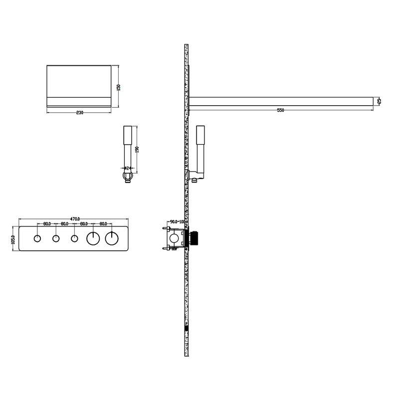 Душевая система скрытого монтажа BOHEME Fusion 131-B с термостатом черный