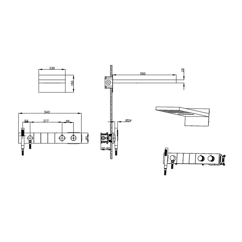 Душевая система скрытого монтажа BOHEME Zodiac 133-B трехпозиционная Black с термостатом