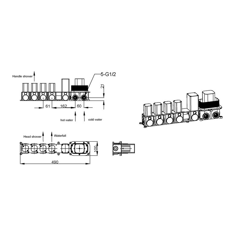 Душевая система скрытого монтажа BOHEME Zodiac 133-GM трехпозиционная Gun Metal с термостатом