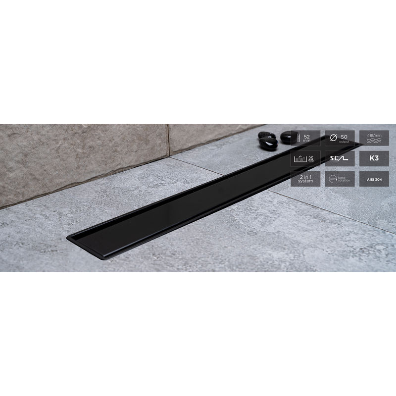 Душевой лоток Pestan Confluo Primo Compact Line 850 matte black 13702526 линейный 2в1