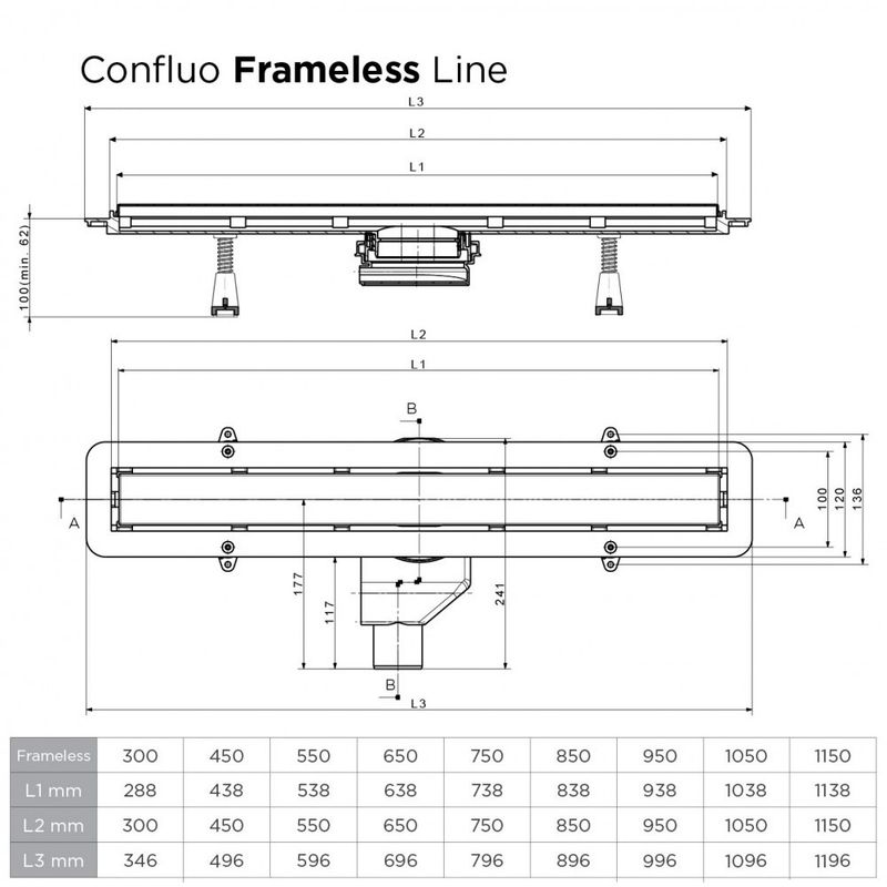 Душевой трап линейный 2в1 Pestan Confluo Frameless Line 650 NEW