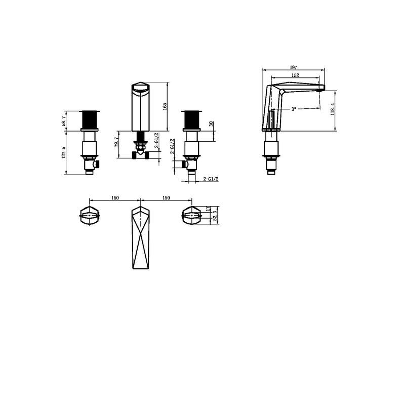 Смеситель для раковины BOHEME Venturo 150-G-TOUCH на 3отв. ручка TOUCH золото