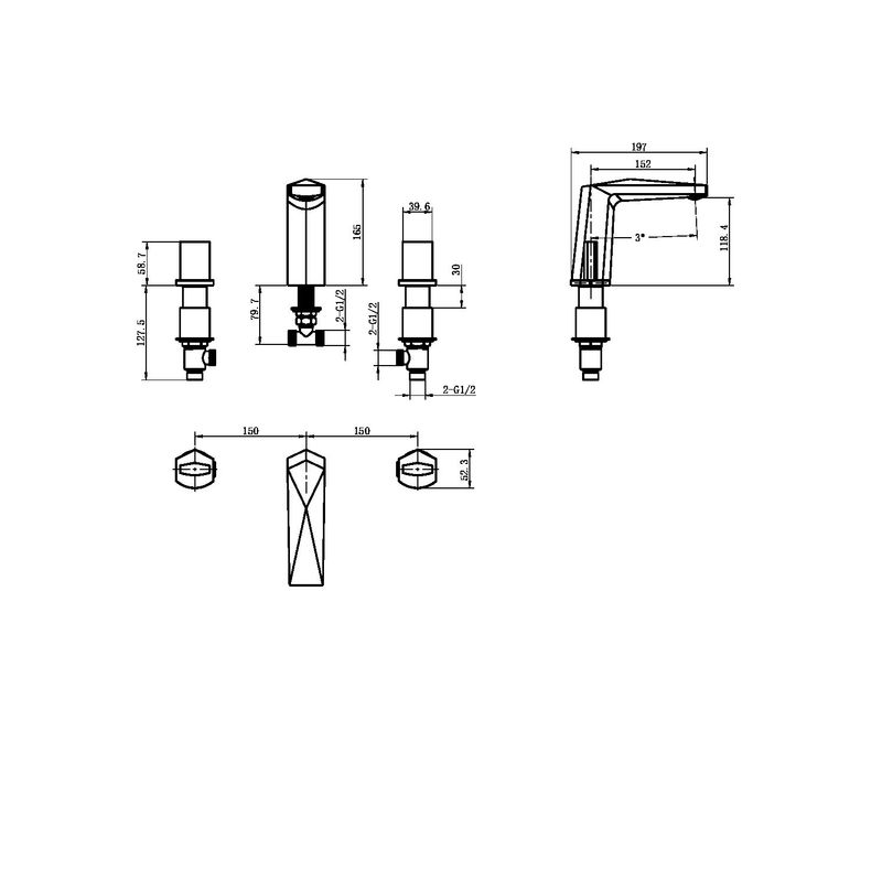 Смеситель для раковины BOHEME Venturo 150-SGM-ICE на 3отв. ручка ICE Shine Gun Metall