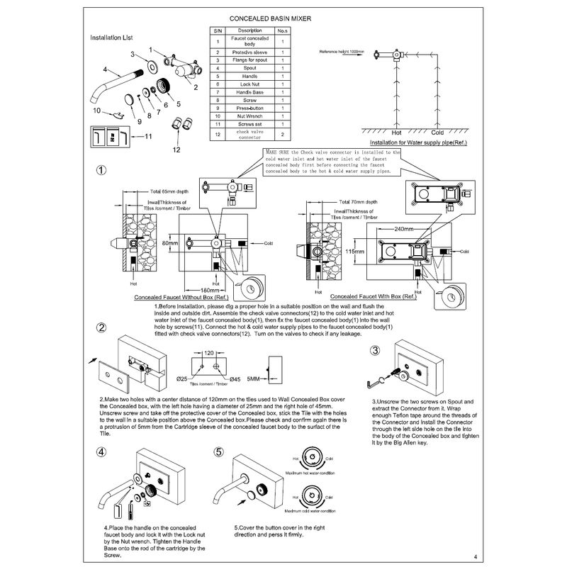 Смеситель скрытого монтажа для раковины BOHEME TECH 158/2-MG автоматический из стены Matt Gold