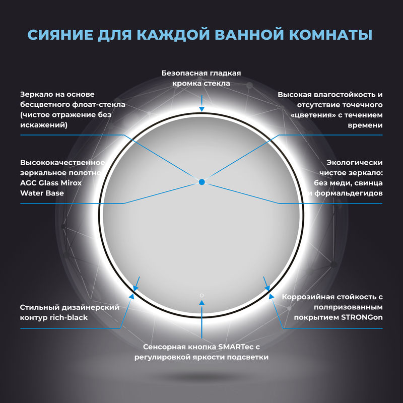 Зеркало Wellsee 7 Rays' Spectrum 172200190 с фронтальной LED-подсветкой (D = 50 см)