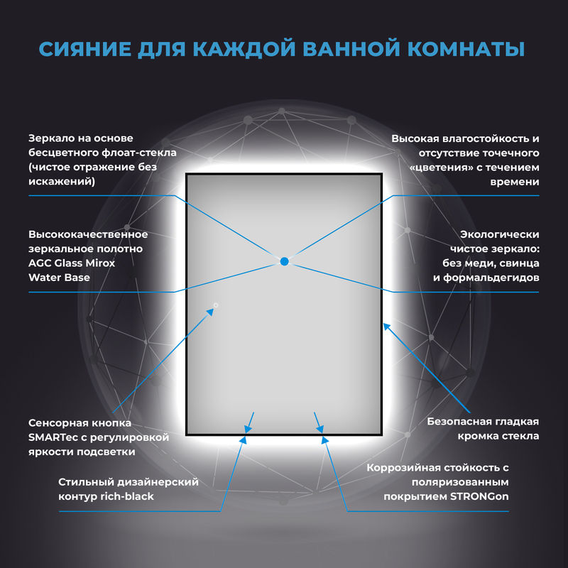 Зеркало Wellsee 7 Rays' Spectrum 172201080 с фоновой LED-подсветкой (80×120 см)
