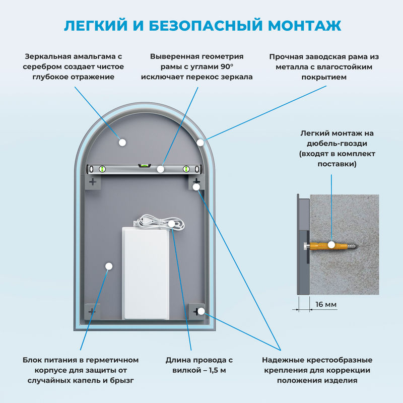 Зеркало Wellsee 7 Rays' Spectrum 172201740 60×90 см с фронтальной LED-подсветкой