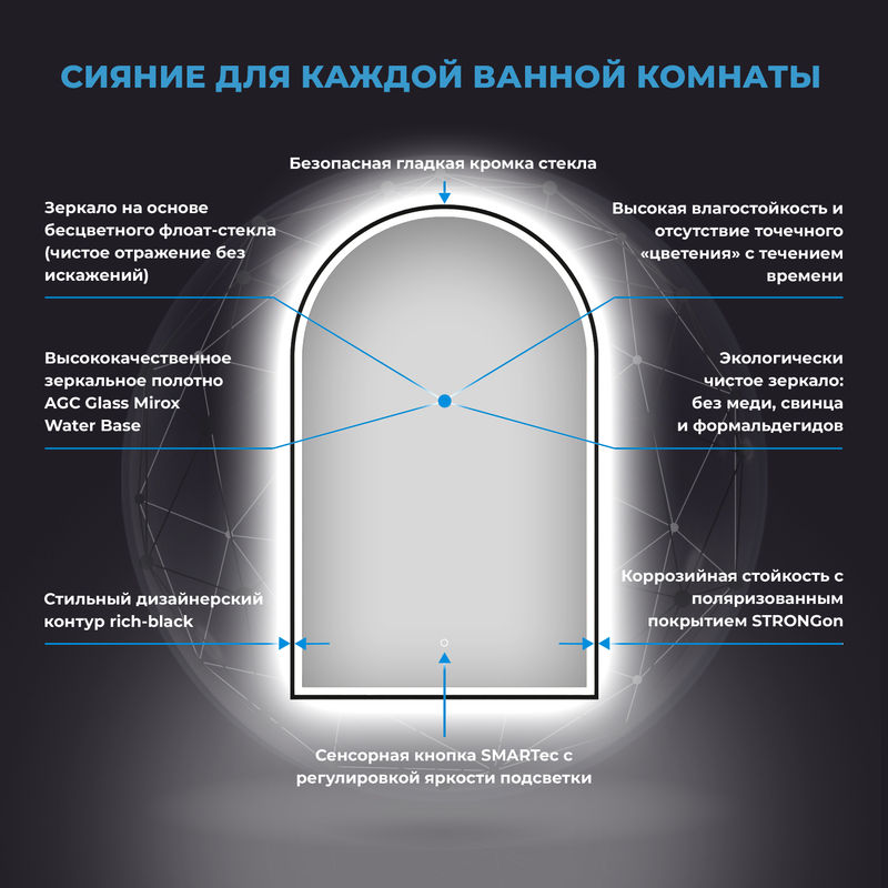 Зеркало Wellsee 7 Rays' Spectrum 172201740 60×90 см с фронтальной LED-подсветкой