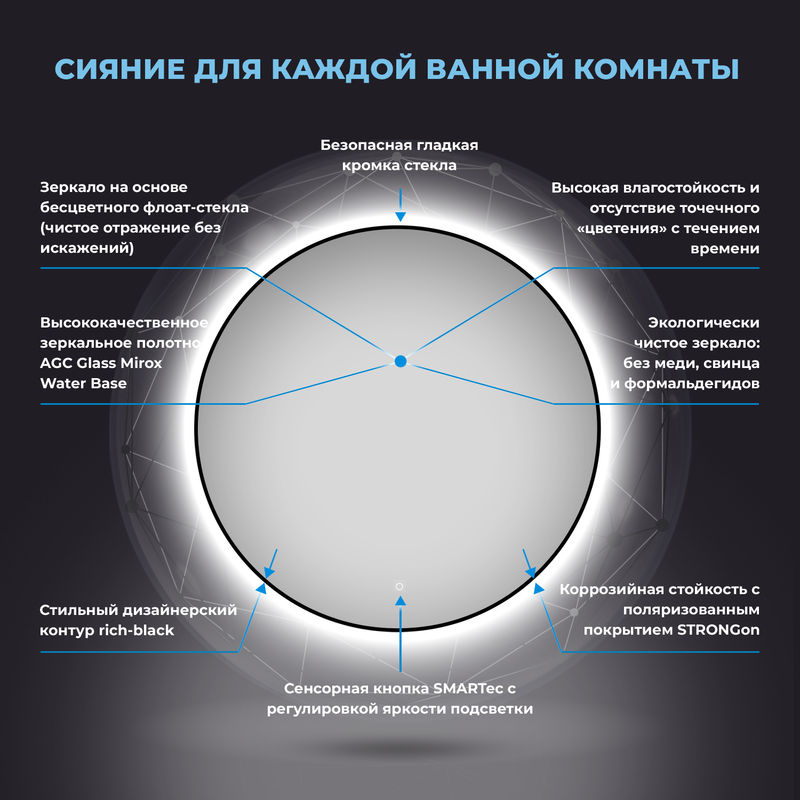 Зеркало Wellsee 7 Rays' Spectrum 172201770 с фоновой LED-подсветкой (D = 55 см)