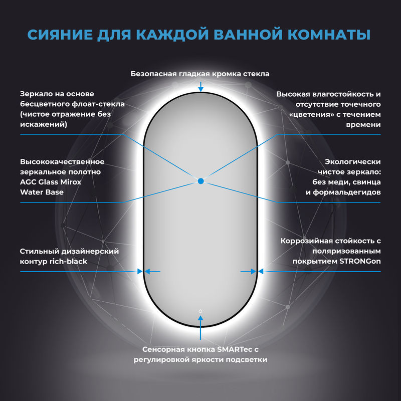 Зеркало Wellsee 7 Rays' Spectrum 172201870 с фоновой LED-подсветкой (45×90 см)