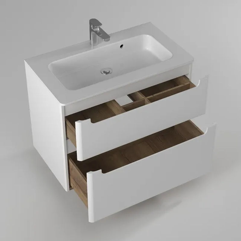 Тумба с раковиной BRIZ Эстель 80 подвесная + Прато / 221 03-18080-16 00 БЕЛ