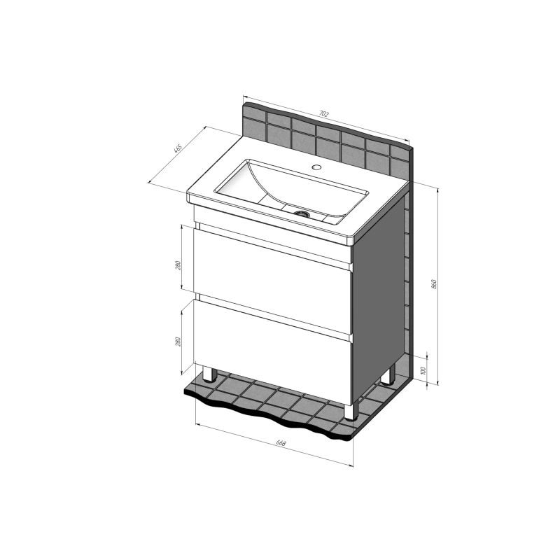 Тумба с раковиной BRIZ Элен классик 70 + Фостер / 227 03-08070-06 00 БЕЛ
