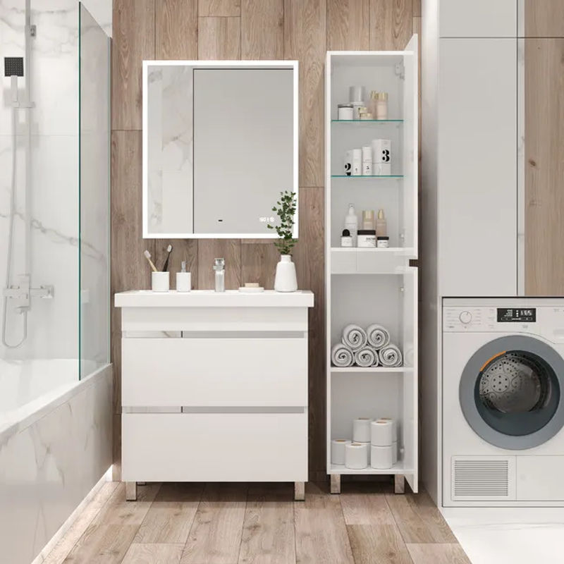 Шкаф-пенал для ванной BRIZ Элен классик 35 левый / 227 04-00035-00 01 БЕЛ