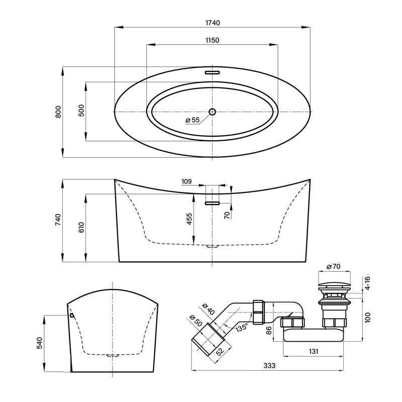 Акриловая ванна Wellsee Cerulean 231001002 174×80 см цвет белый глянец отдельностоящая