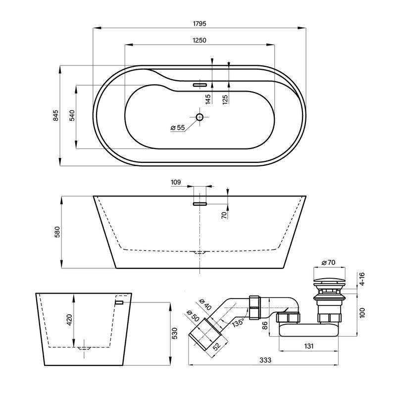 Акриловая ванна Wellsee Vanille Joie 236501002 179,5×84,5 см цвет белый глянец отдельностоящая
