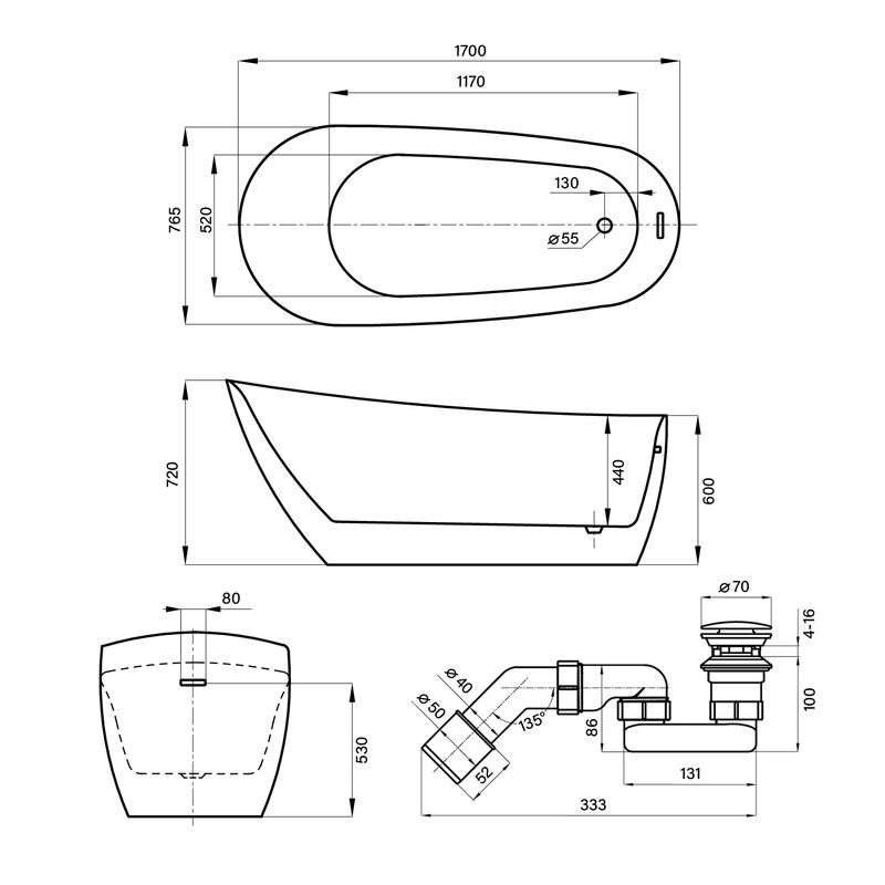 Акриловая ванна Wellsee Paradise Story 236601003 170×76,5 см цвет белый глянец отдельностоящая