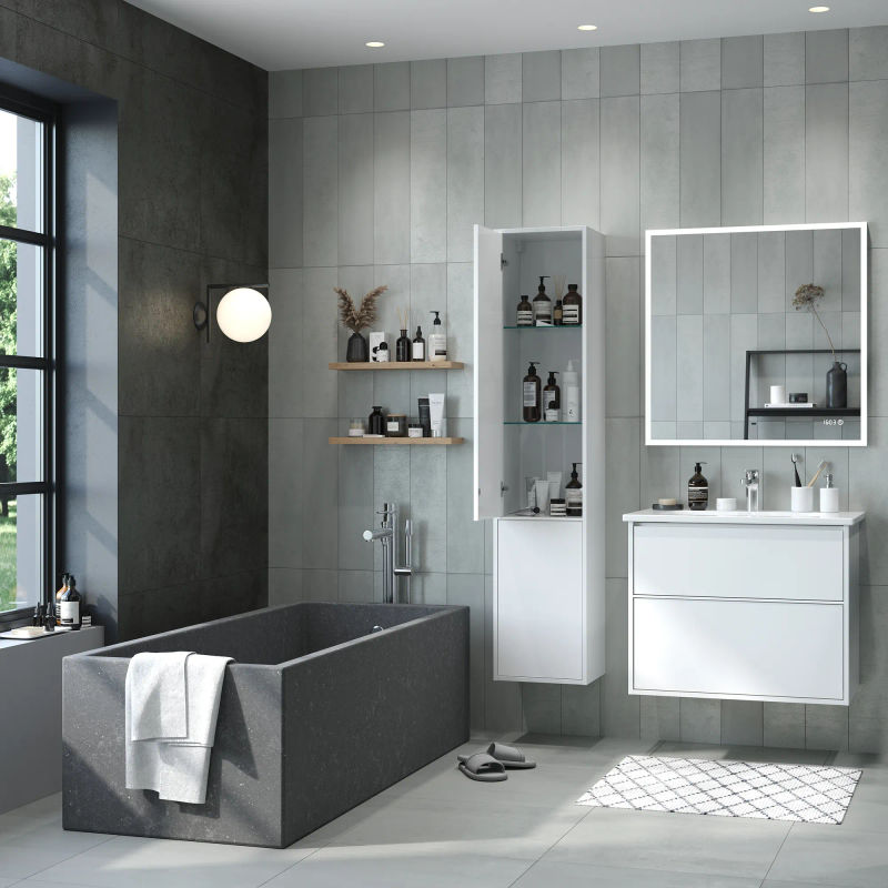 Шкаф-пенал для ванной BRIZ Монца 35 с б/к правый / 237 04-06к35-00 02 БЕЛ