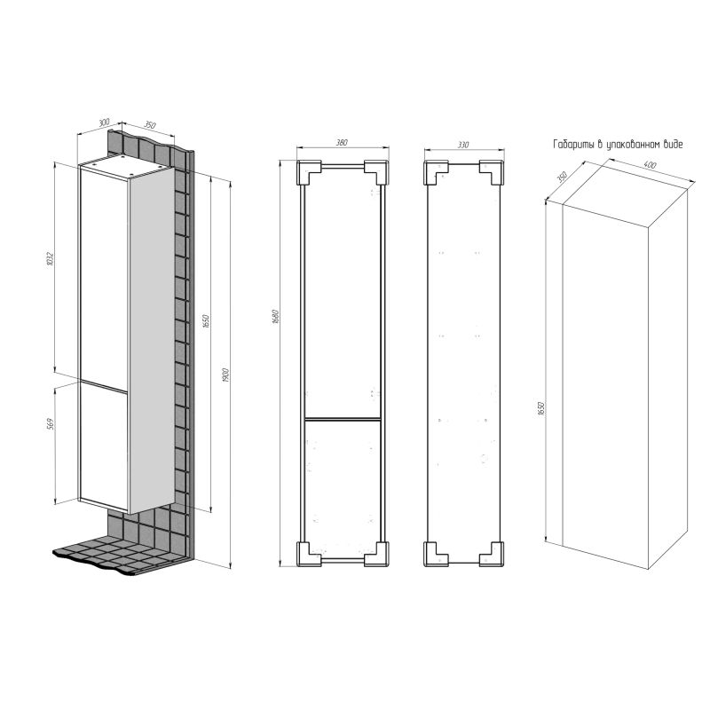 Шкаф-пенал для ванной BRIZ Монца 35 с б/к правый / 237 04-06к35-00 02 БЕЛ