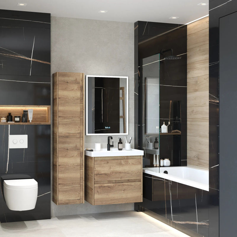 Зеркало BRIZ Берн 80×80 с подсветкой, подогревом и часами / 238 01-47080-00 00