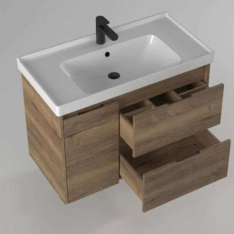 Тумба с раковиной BRIZ Берн 90 + Грэйс / 238 03-20090-15 00 ВЕЛ дуб веллингтон табак