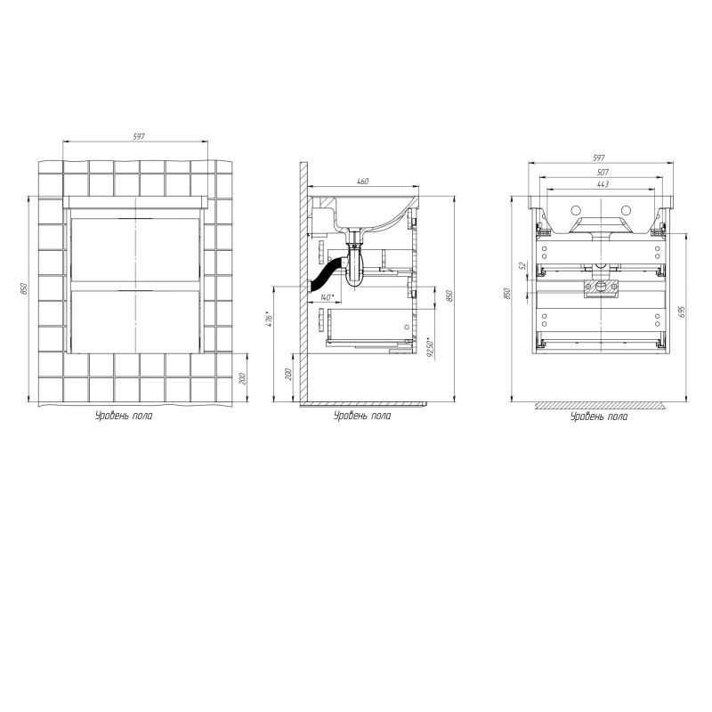 Тумба с раковиной BRIZ Вена 60 + Грэйс / 239 03-18060-15 00 БЕЛ