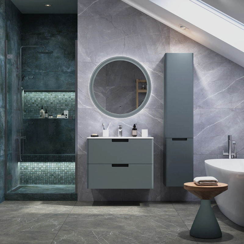 Зеркало BRIZ Прато Грэй 80 с подсветкой холодный свет и подогревом / 240 01-49080-00 00 ГР (темно-серый матовый)