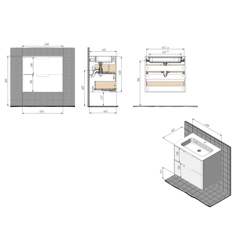 Тумба с раковиной BRIZ Прато 70 + Прато / 240 03-18070-16 00 БЕЛ