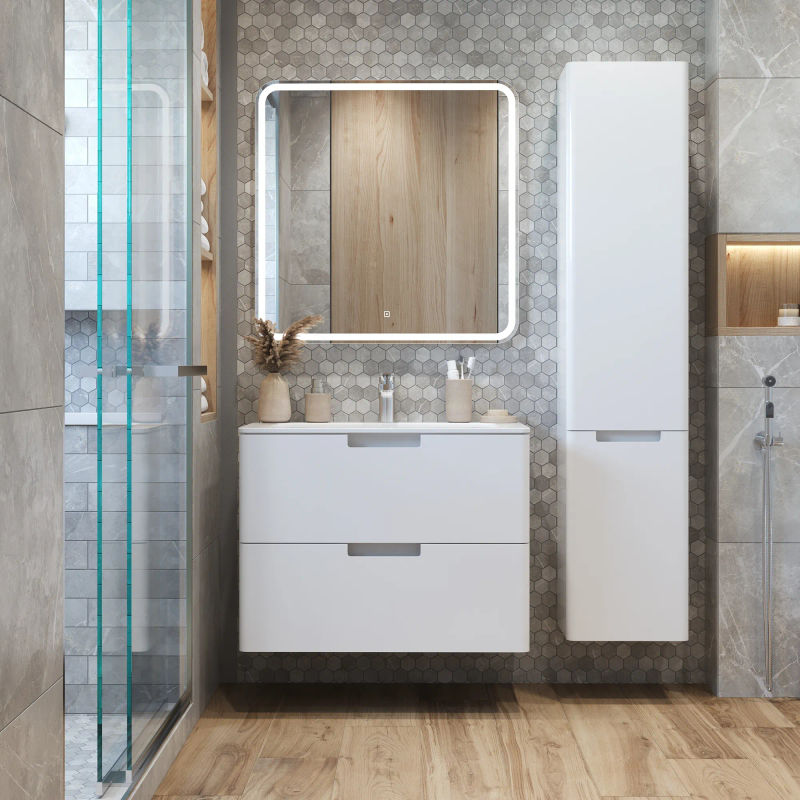 Шкаф-пенал для ванной BRIZ Прато 35 с б/к правый / 240 04-06к35-00 02 БЕЛ