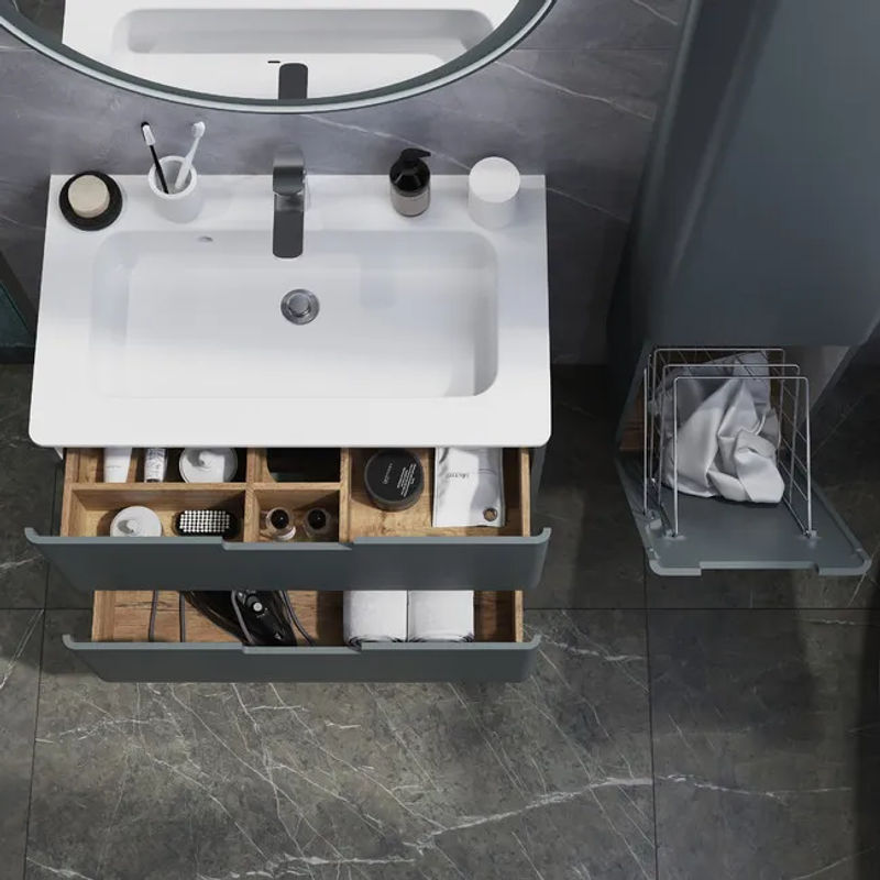 Шкаф-пенал для ванной BRIZ Прато Грэй 35 с б/к правый / 240 04-06к35-00 02 ГР темно-серый (матовый)