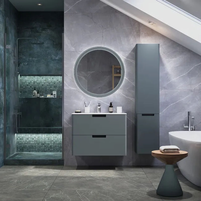 Шкаф-пенал для ванной BRIZ Прато Грэй 35 с б/к правый / 240 04-06к35-00 02 ГР темно-серый (матовый)